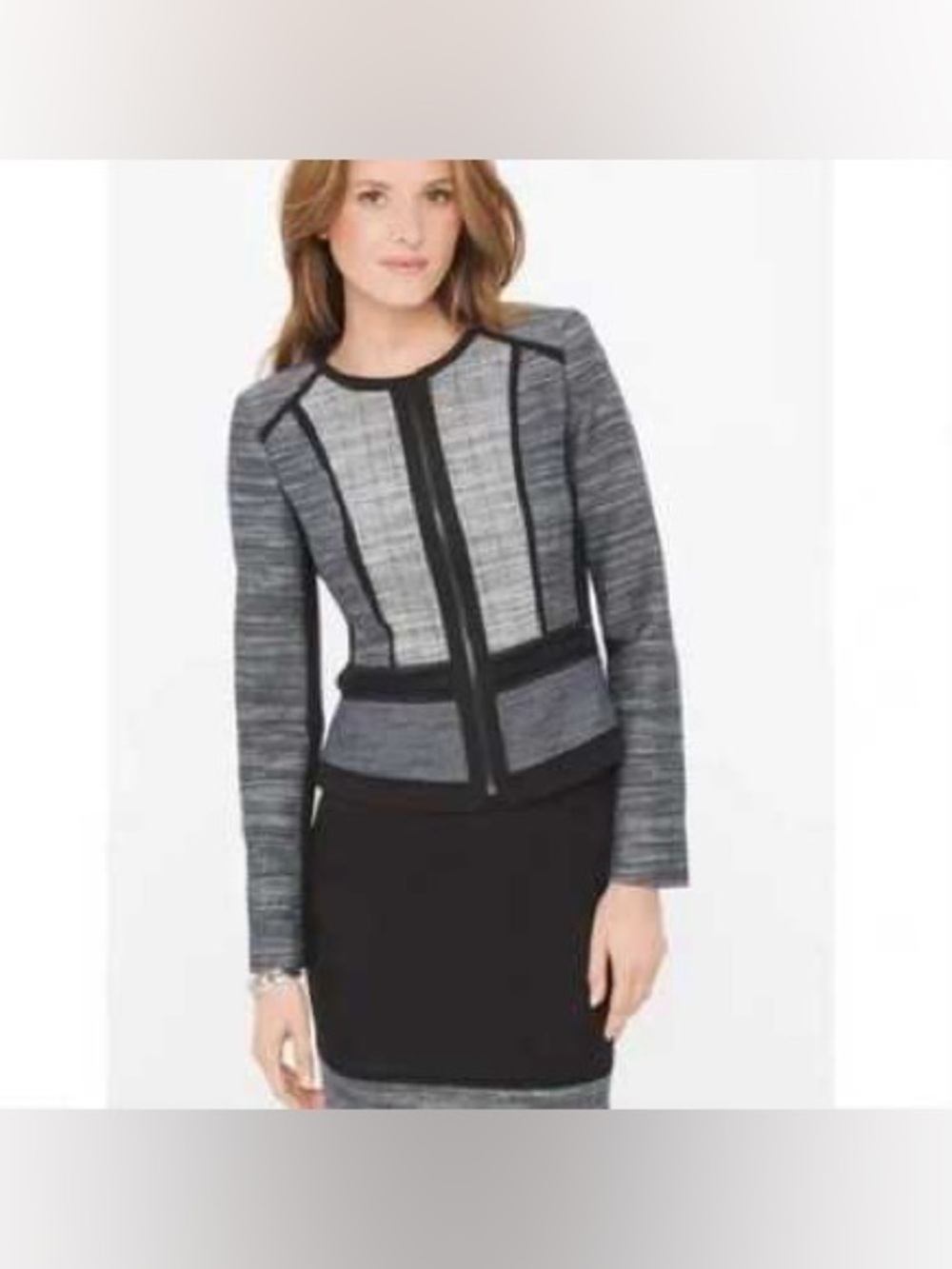 WHBM Grey Black Contrast-Trim Zip Front Jacket